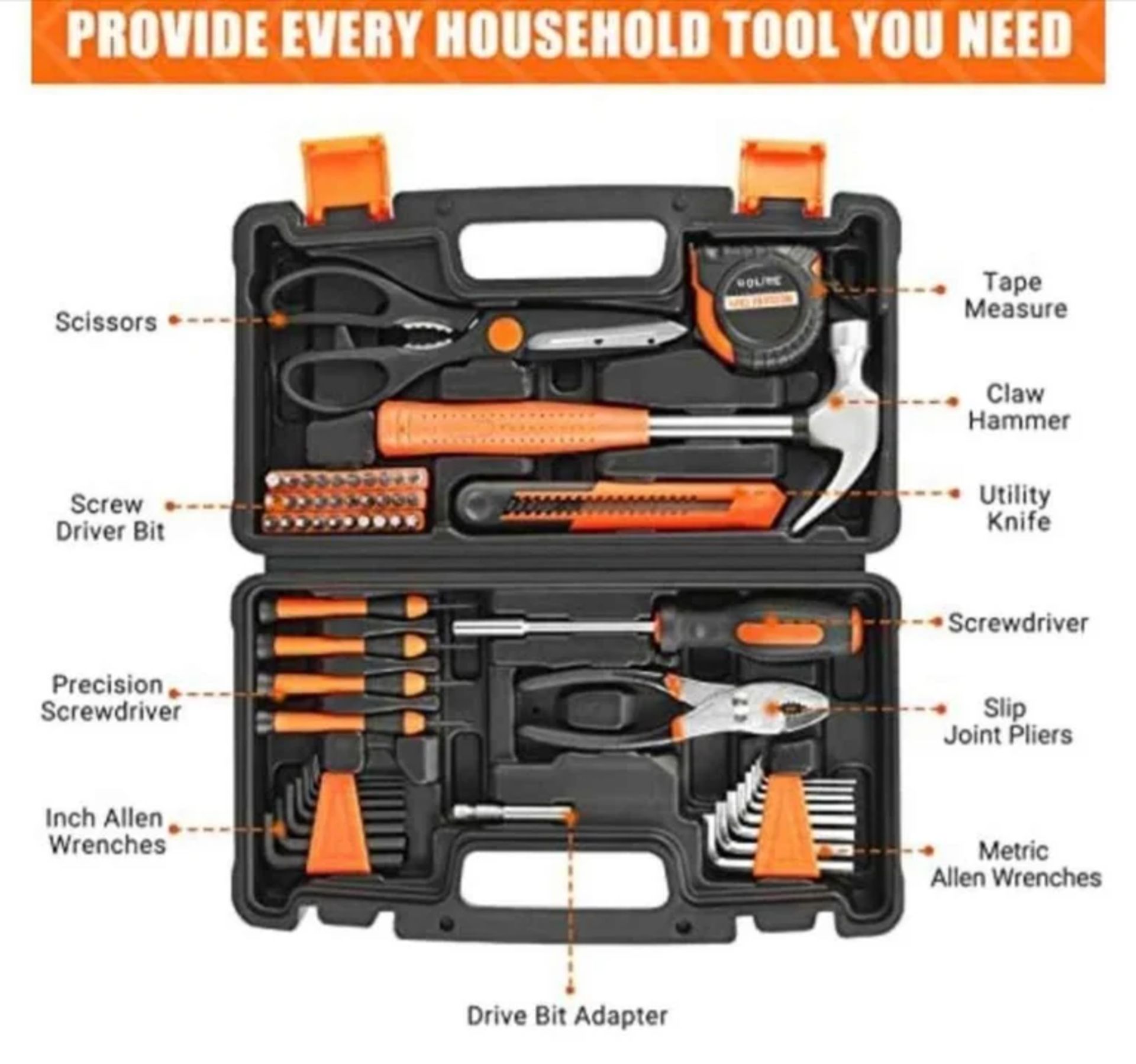 ENGiNDOT Home Tool Kit, 57-Piece Basic Tool kit with Storage Case. - Image 3 of 4