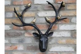 Large Matt Black Stag Head With Golden Birds