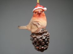 2x Robin on Pinecone Christmas Decoration