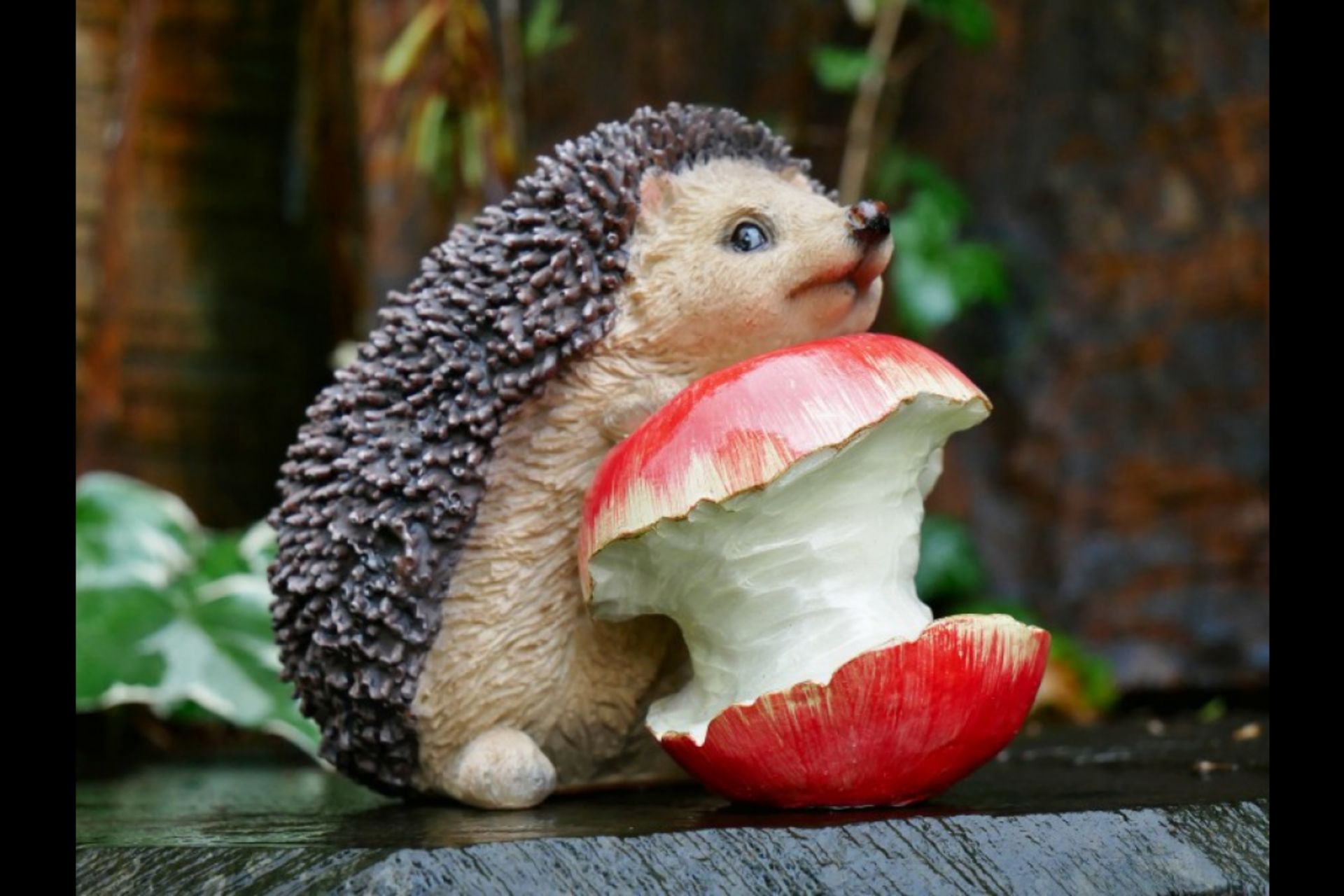 1x Hedgehog With Apple Home/Garden Ornament