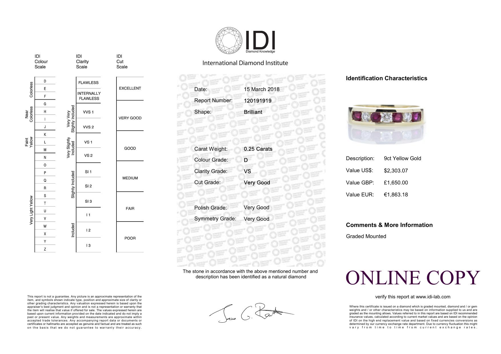 9ct Yellow Gold Channel Set Semi Eternity Diamond Ring (R0.30) 0.25 Carats - Image 5 of 5