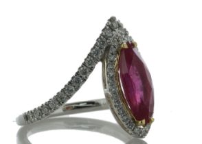 18ct White Gold Marquise Cut Ruby And Diamond Ring (R2.11) 0.47 Carats