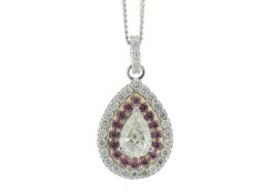 18ct White Gold Single Stone Pear Cut Diamond And Pink Sapphire Pendant (0.91) 1.83 Carats