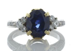 18ct White Gold With Stone Set Shoulders Diamond And Sapphire Ring (S4.85) 0.50 Carats