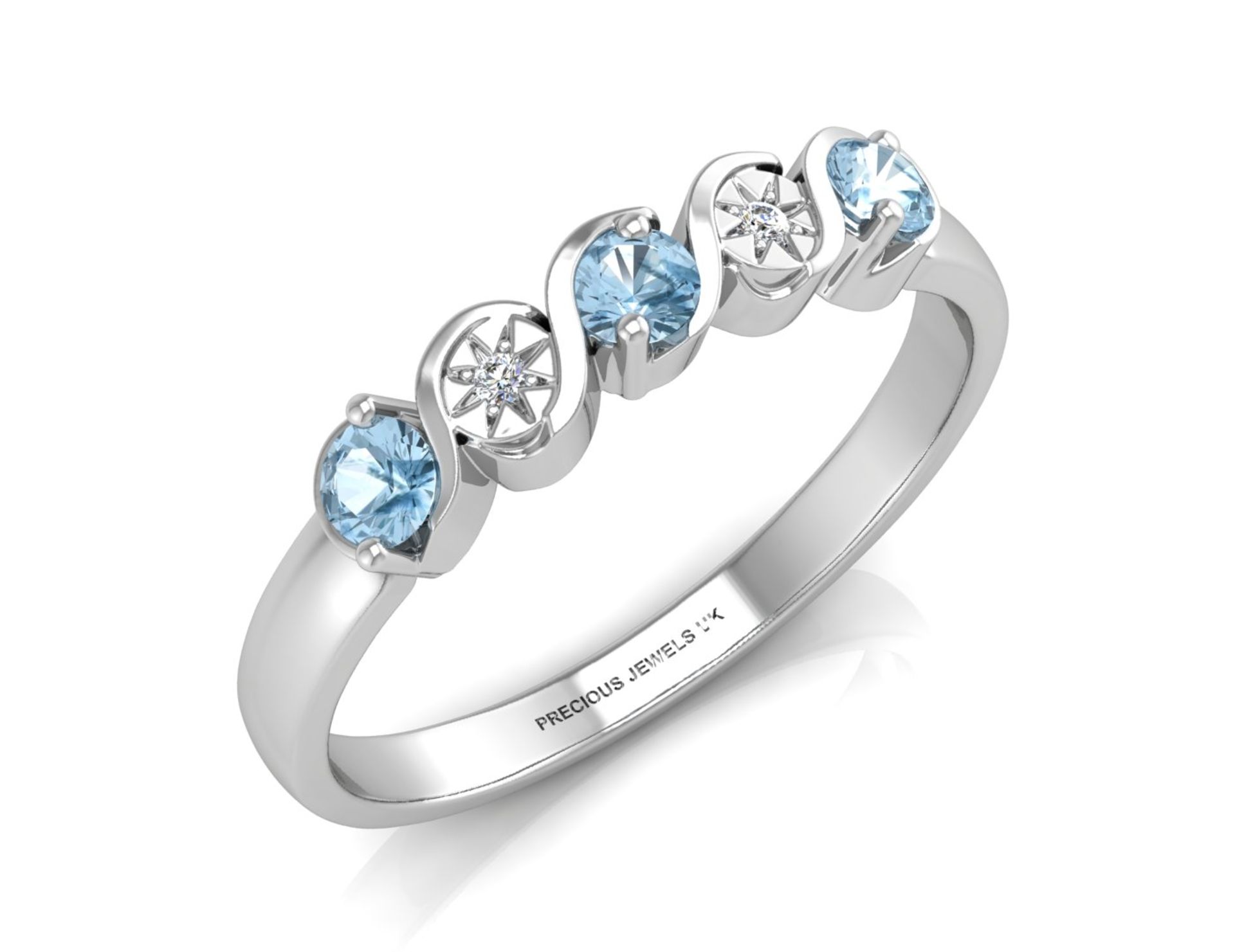 9ct White Gold Semi Eternity Diamond And Blue Topaz Ring (BT0.33) 0.01 Carats