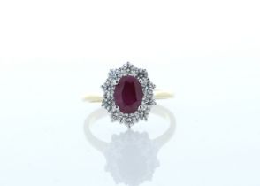18ct Yellow Gold Oval Cluster Claw Set Diamond And Ruby Ring (R1.64) 1.00 Carats