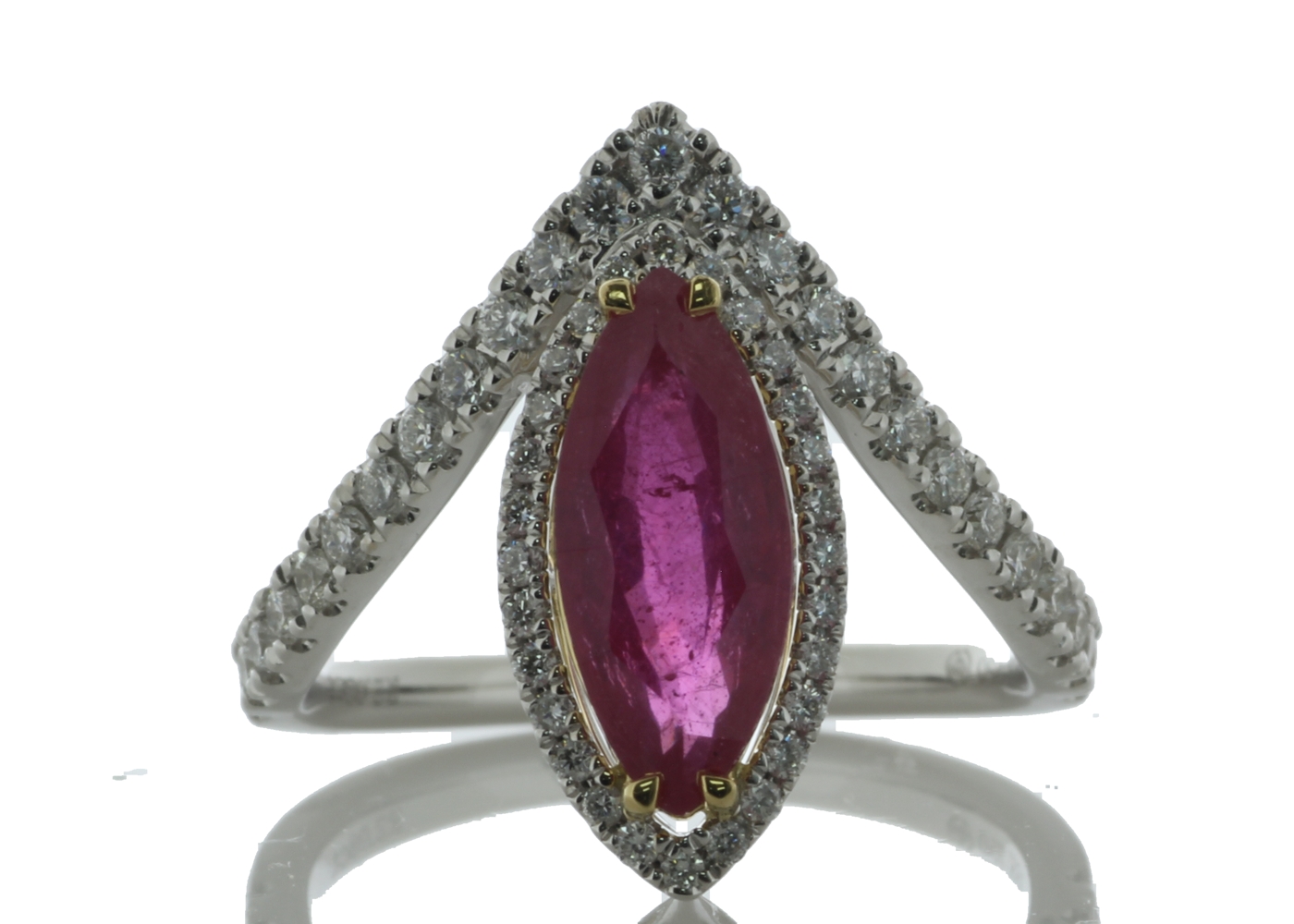 18ct White Gold Marquise Cut Ruby And Diamond Ring (R2.11) 0.47 Carats - Image 2 of 6