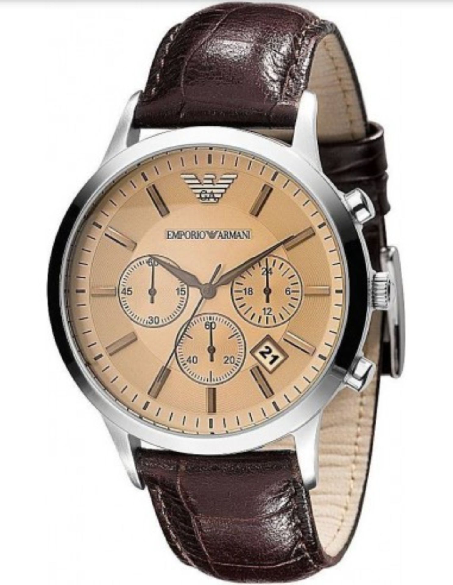 Emporio Armani AR2433 Men's Renato Brown Leather Strap Chronograph Watch - Image 4 of 5