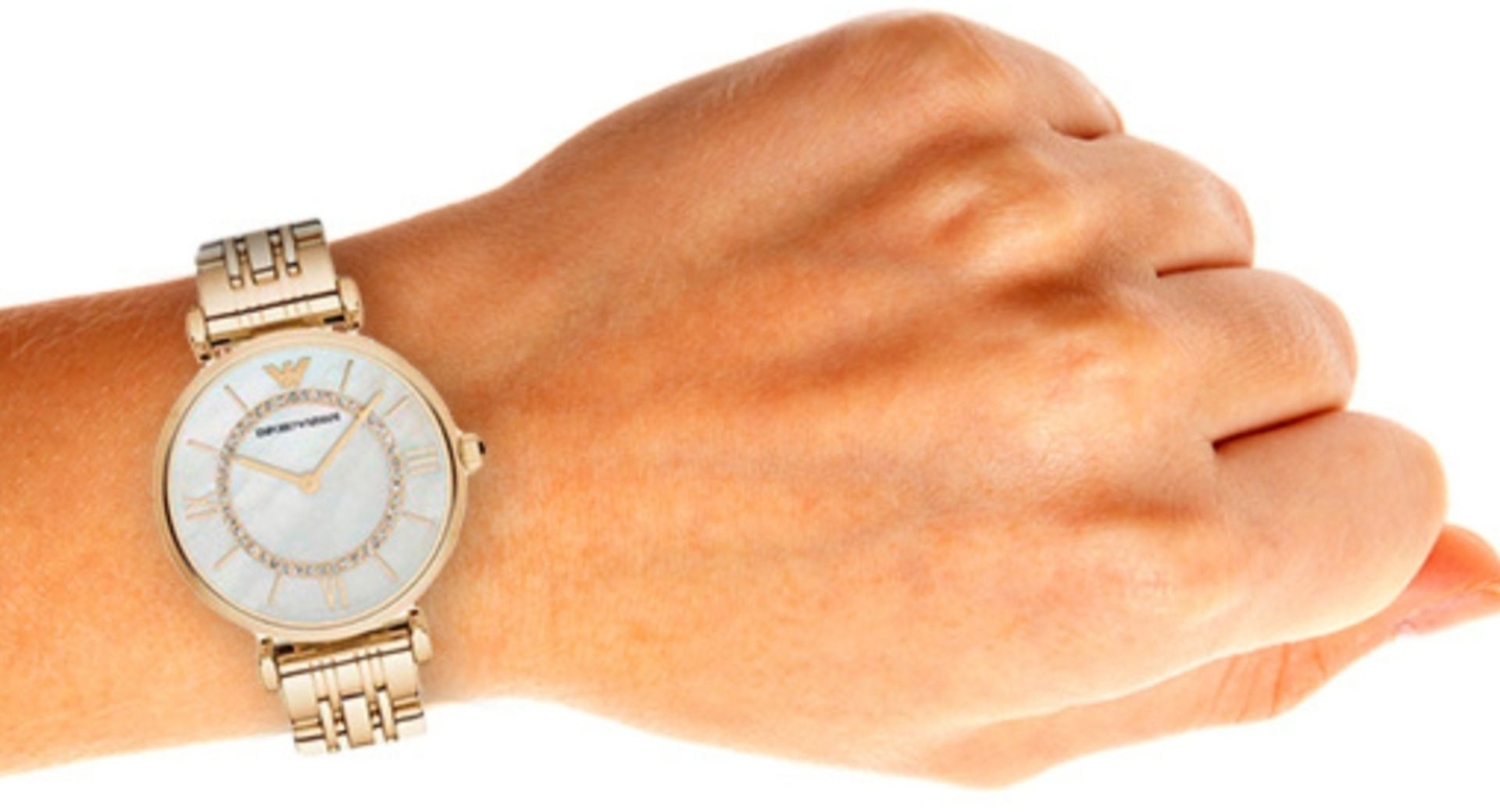 Emporio Armani AR1907 Ladies Mother Of Pearl Dial Gold Tone Bracelet Quartz Watch - Image 3 of 5