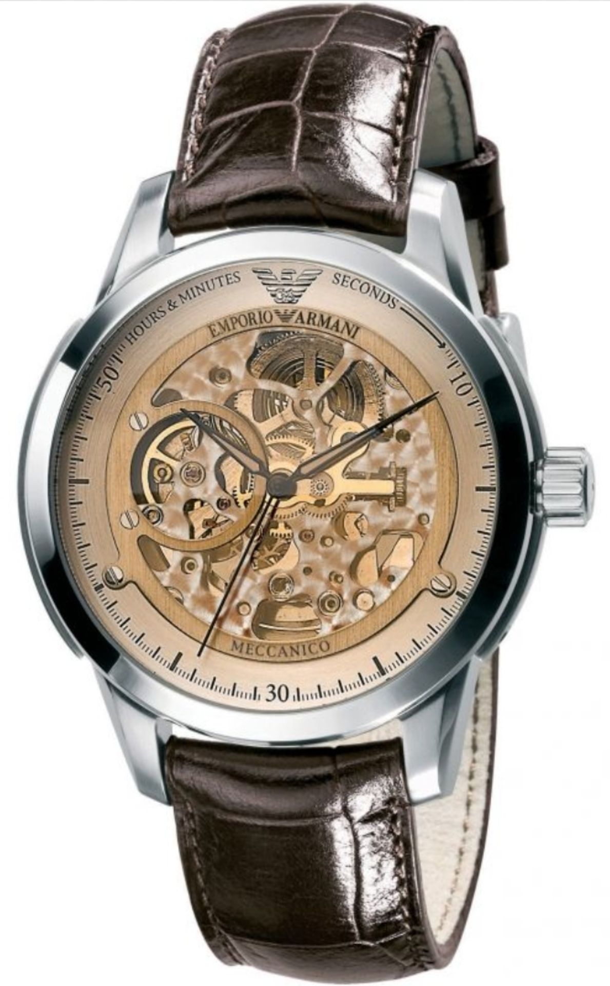 Emporio Armani AR4627 Men's Meccanico Brown Leather Strap Watch