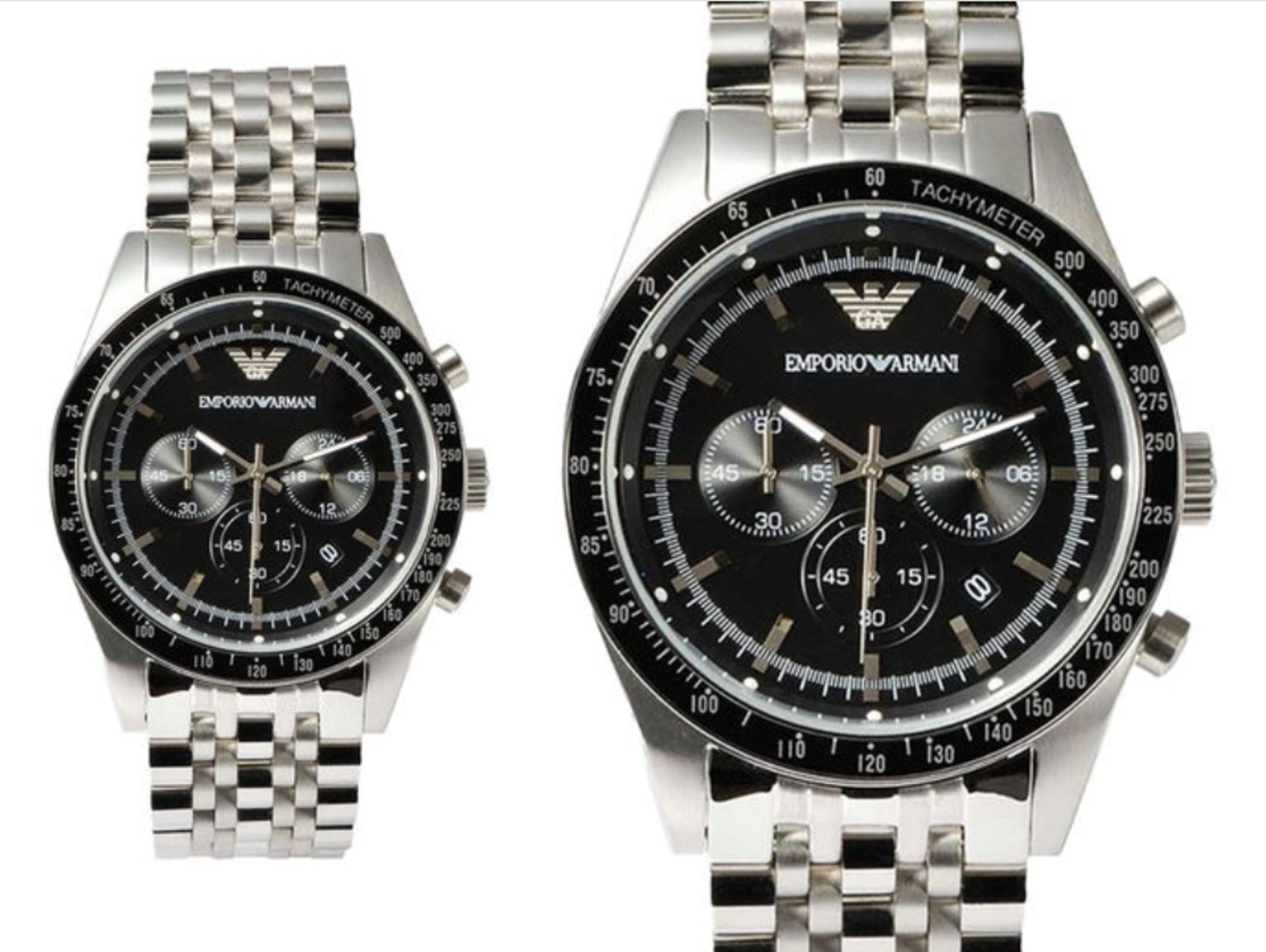 Emporio Armani AR5988 Men's Tazio Black Dial Silver Bracelet Chronograph Watch - Image 7 of 8