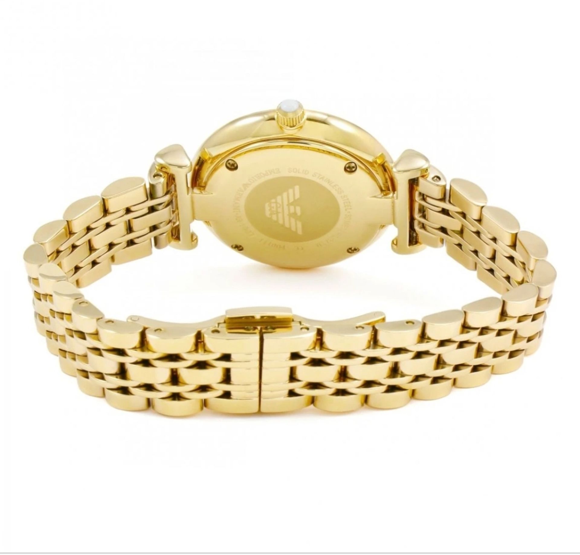 Emporio Armani AR1907 Ladies Mother Of Pearl Dial Gold Tone Bracelet Quartz Watch - Image 4 of 5
