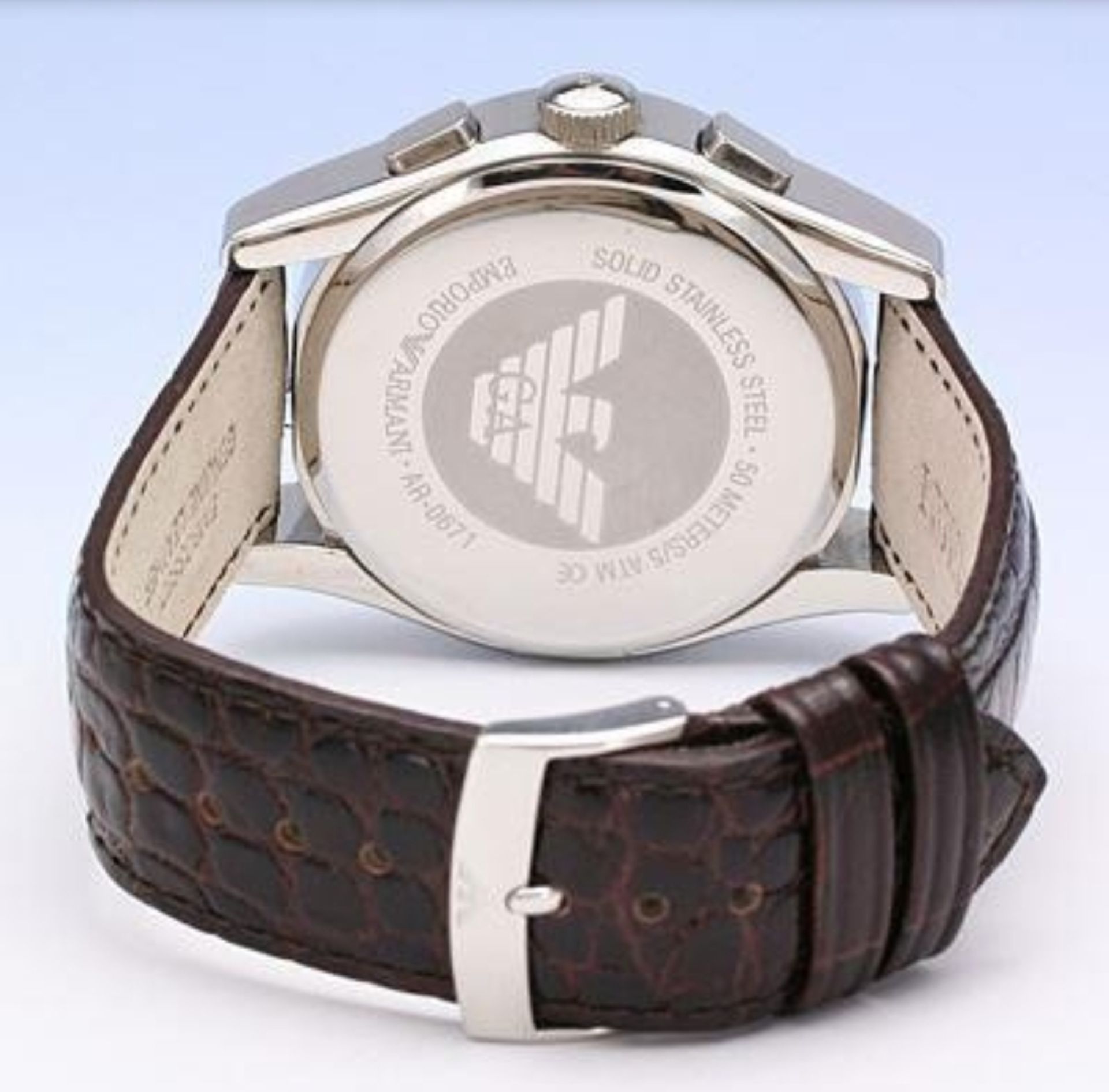 Emporio Armani AR0671 Men's Brown Leather Strap Quartz Chronograph Watch - Image 9 of 10