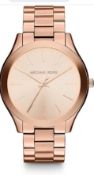 Michael Kors Ladies Glitz Slim Rose Gold Tone Runway Watch MK3197