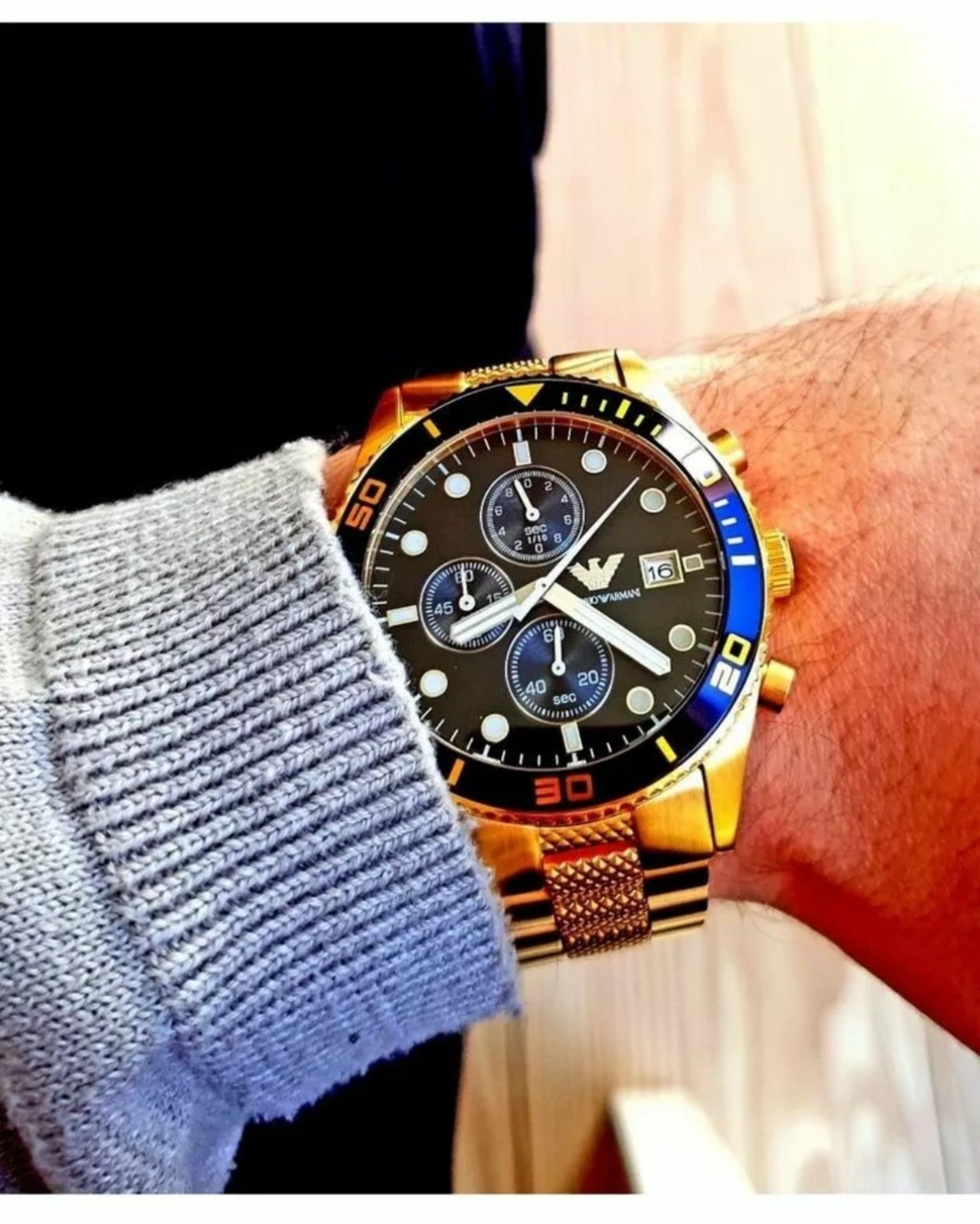 Emporio Armani AR5857 Black Dial Gold Tone Bracelet Quartz Chronograph Watch - Image 3 of 10