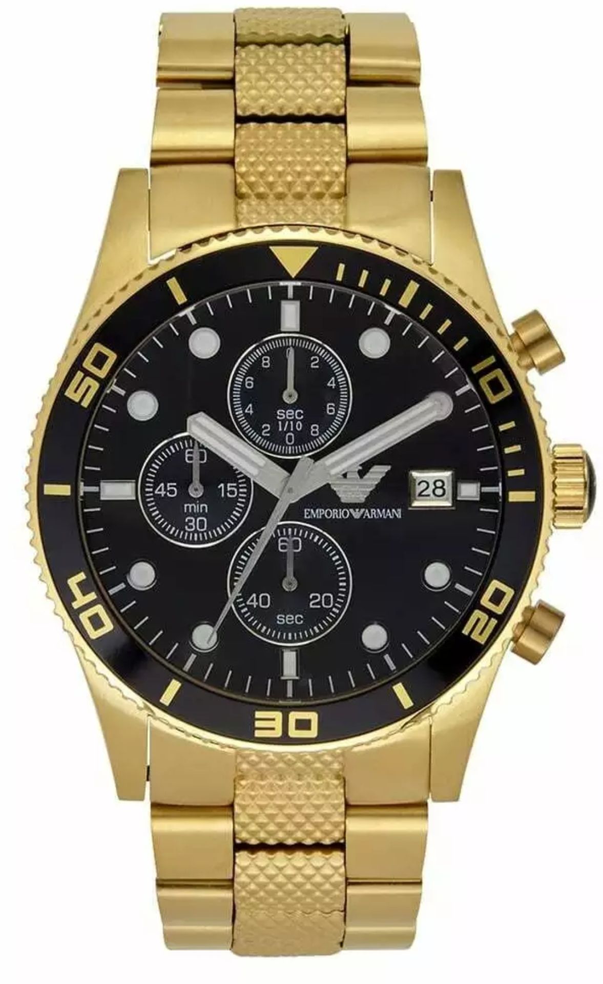 Emporio Armani AR5857 Black Dial Gold Tone Bracelet Quartz Chronograph Watch