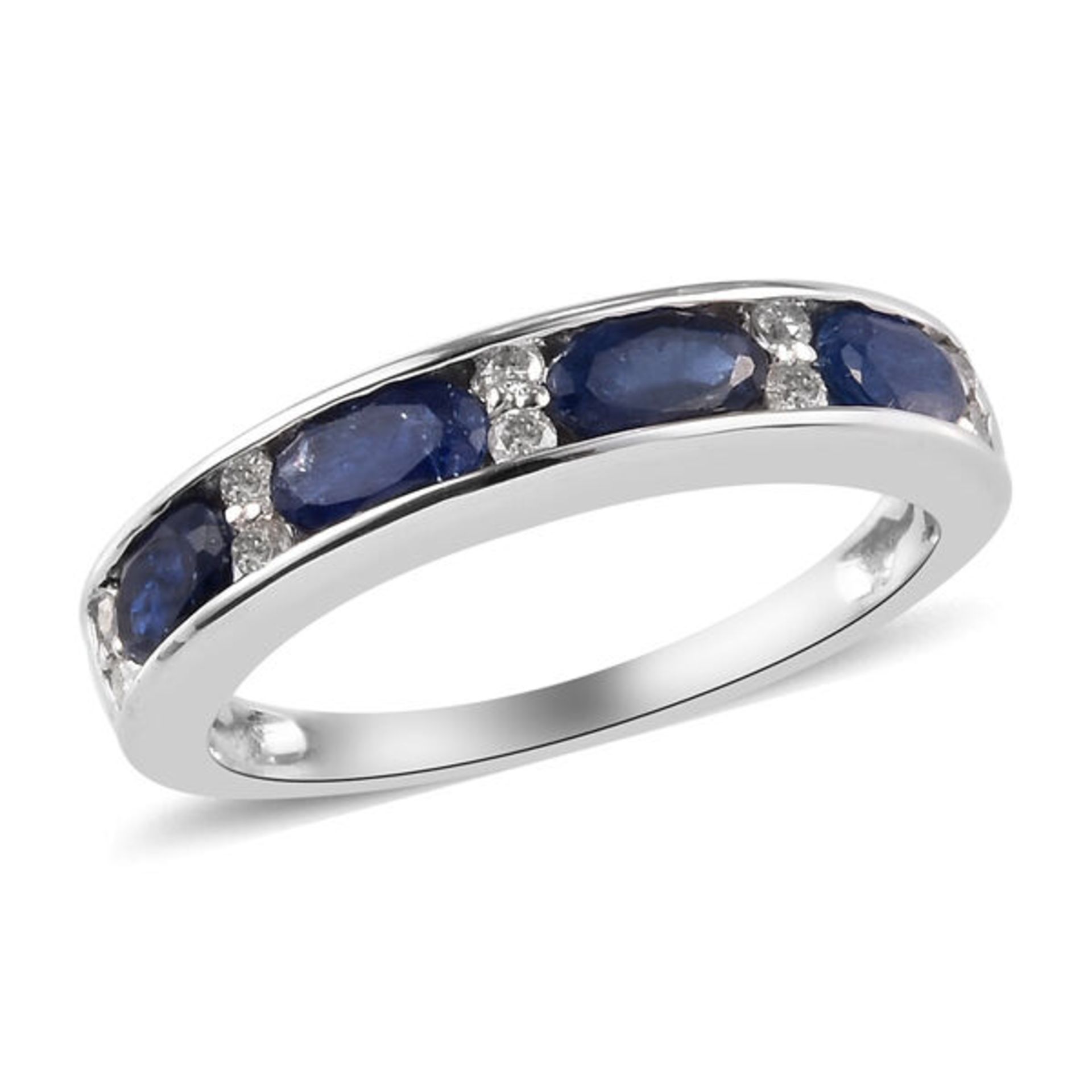 NEW!! 9K White Gold Natural Burmese Blue Sapphire and Diamond Band Ring - Image 4 of 4