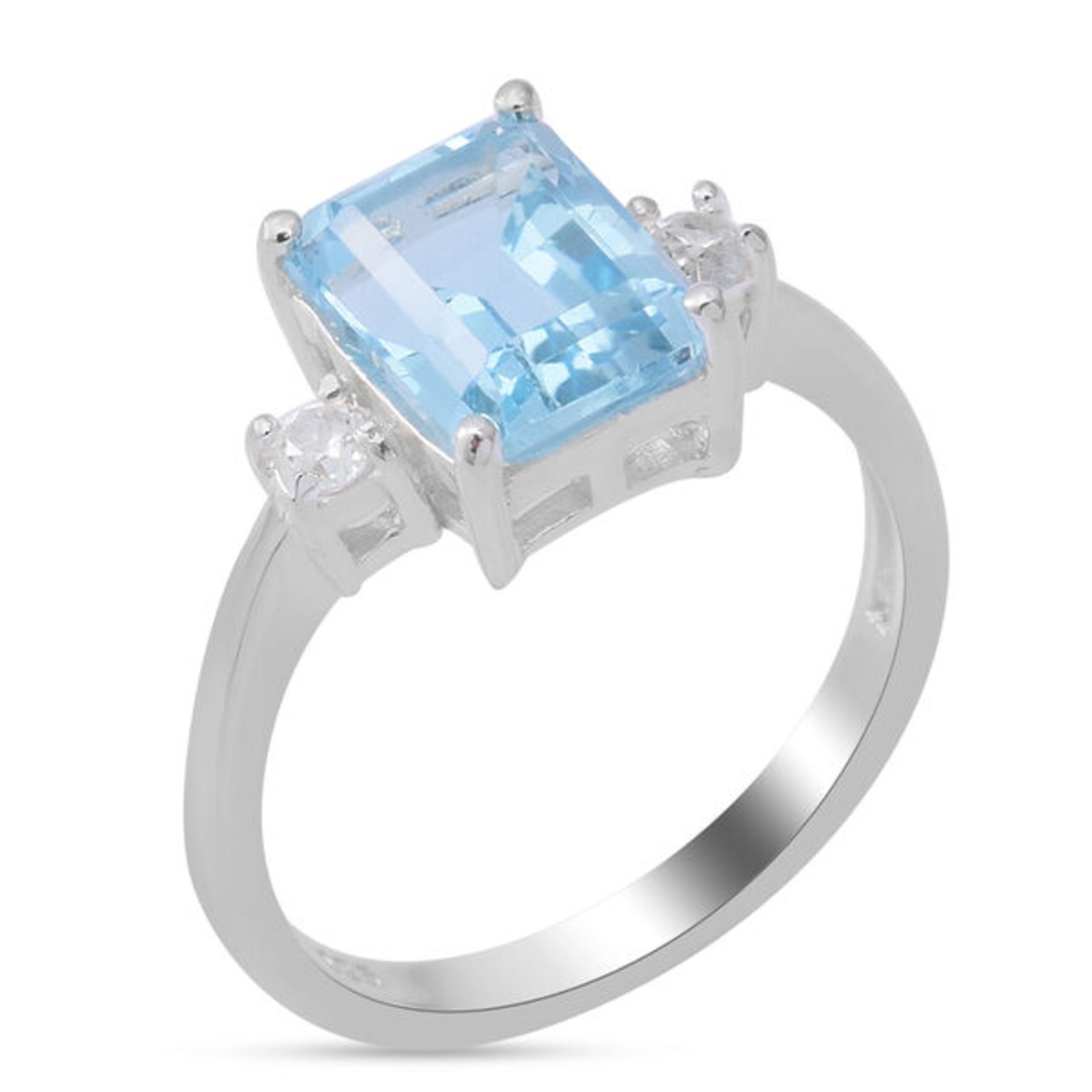 NEW!! Sterling Silver Sky Blue Topaz and Natural Cambodian Zircon Ring - Image 2 of 3
