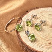 NEW!! 3 Piece Set - Hebei Peridot Solitaire Ring, Pendant and Stud Earrings