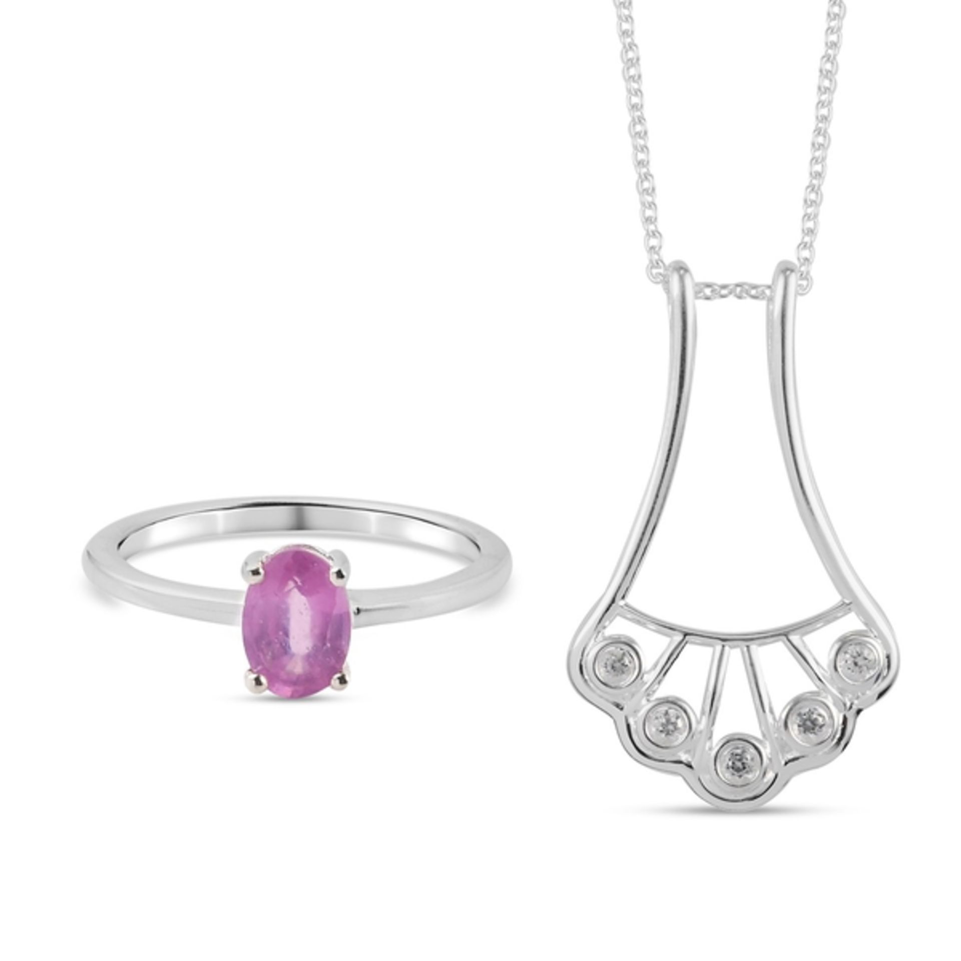 NEW!! 2 Piece Set - Pink Sapphire and Natural Cambodian Zircon Ring and Pendant - Image 2 of 5