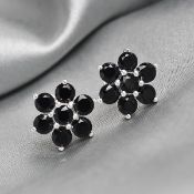 NEW!! Boi Ploi Black Spinel Floral Stud Earrings