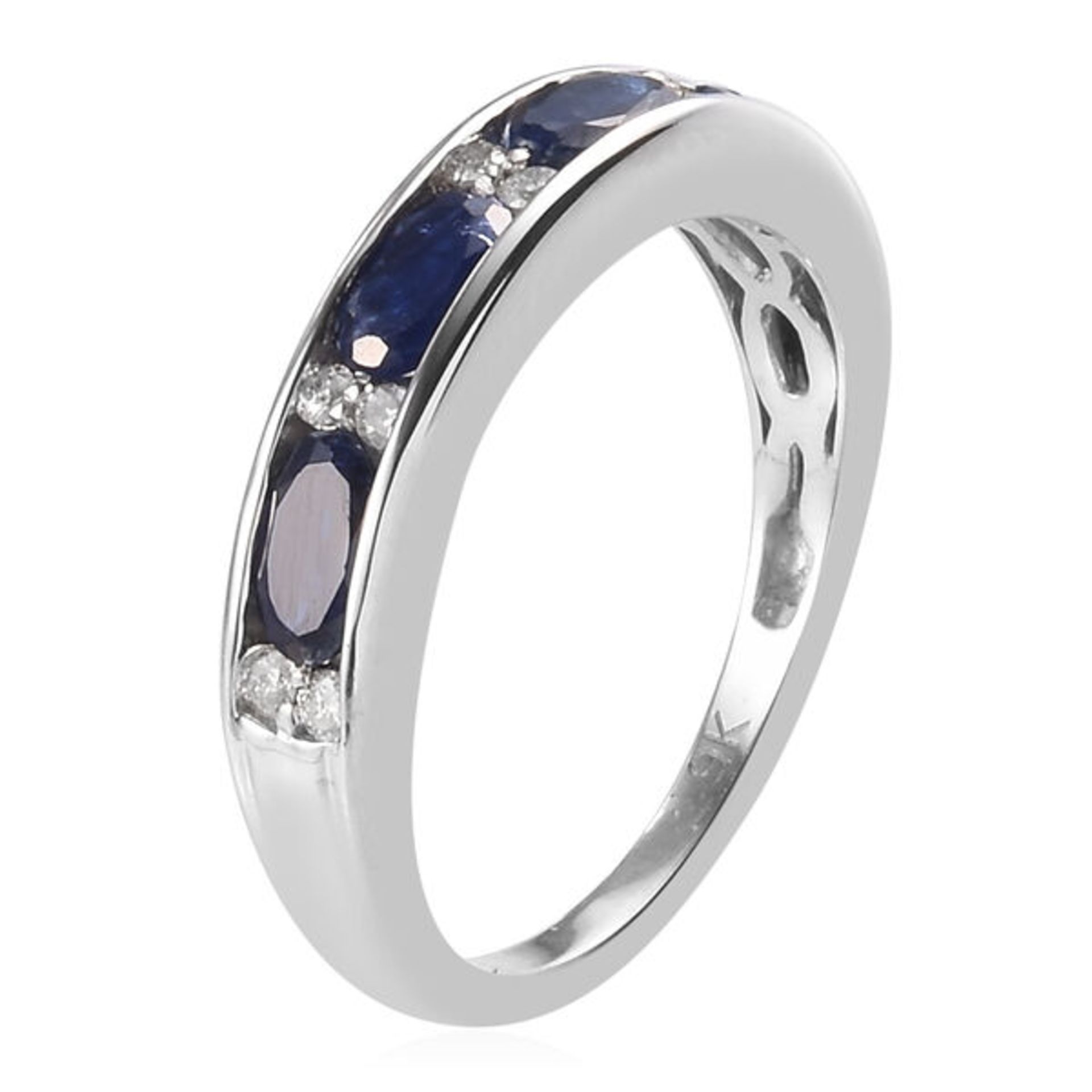 NEW!! 9K White Gold Natural Burmese Blue Sapphire and Diamond Band Ring - Image 2 of 4