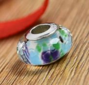 NEW! Charmes De Memoire Tropical Sea Glass Bead Charm in Platinum Plated Silver