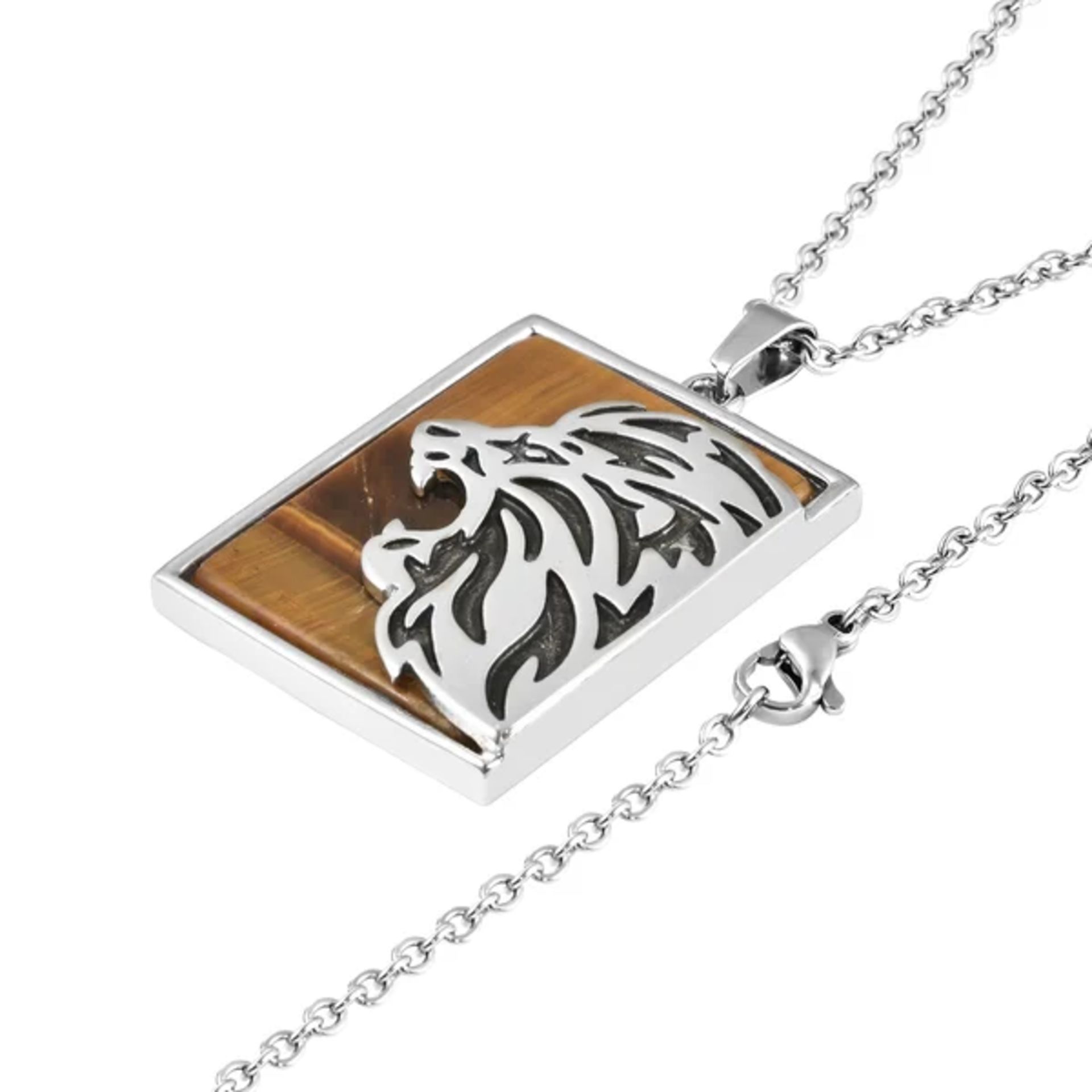 New!! Yellow Tigers Eye Lion Ring & Yellow Tigers Eye Lion Pendant with Chain - Image 7 of 8