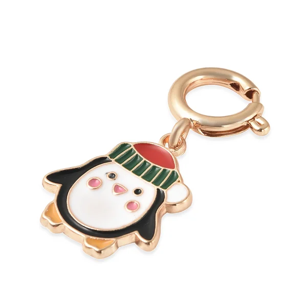 NEW!! Christmas Theme Multi Purpose Penguin Enamelled Charm in Yellow Gold Tone - Image 2 of 3