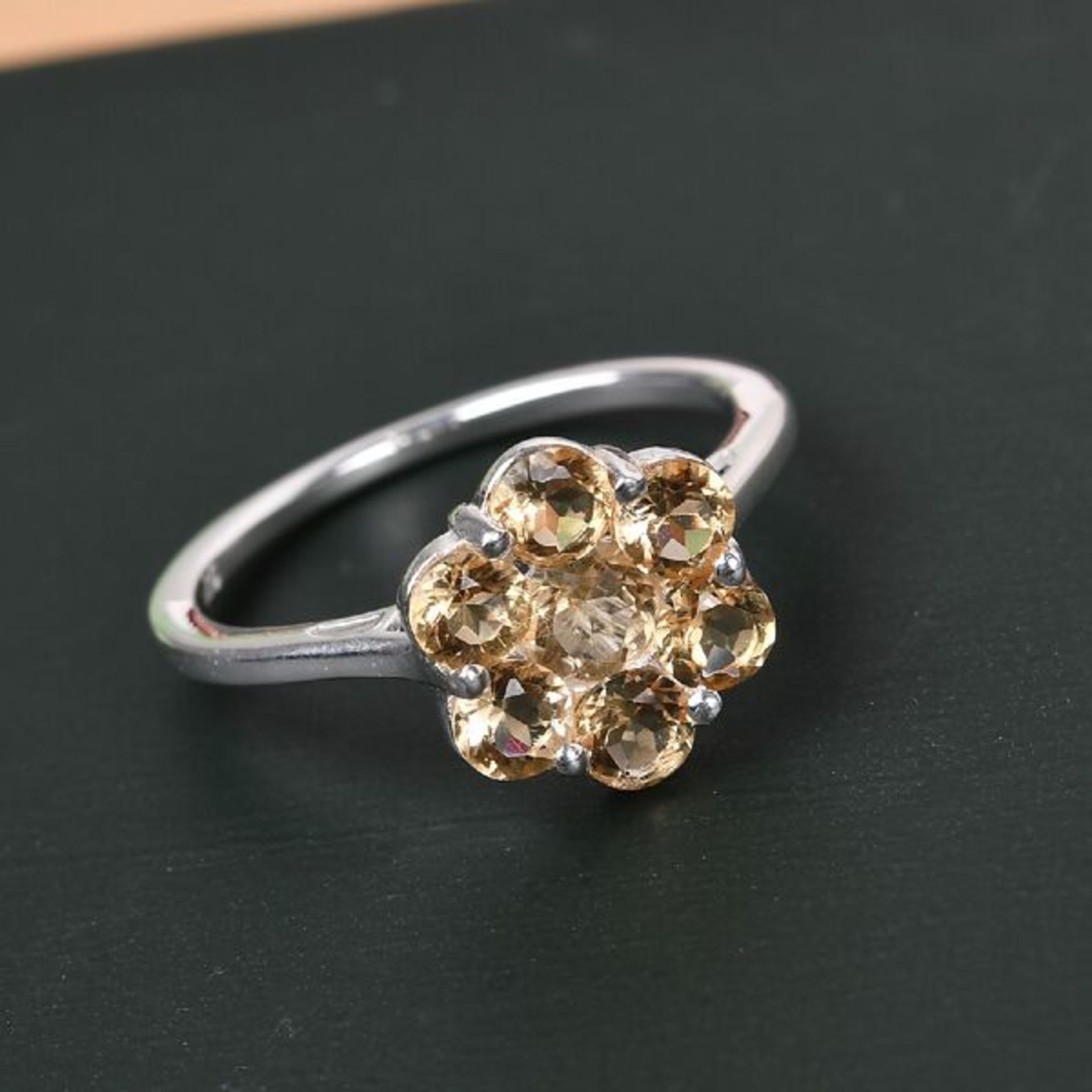NEW!! Citrine Floral Cluster Ring, Earrings & Bracelet in Sterling Silver