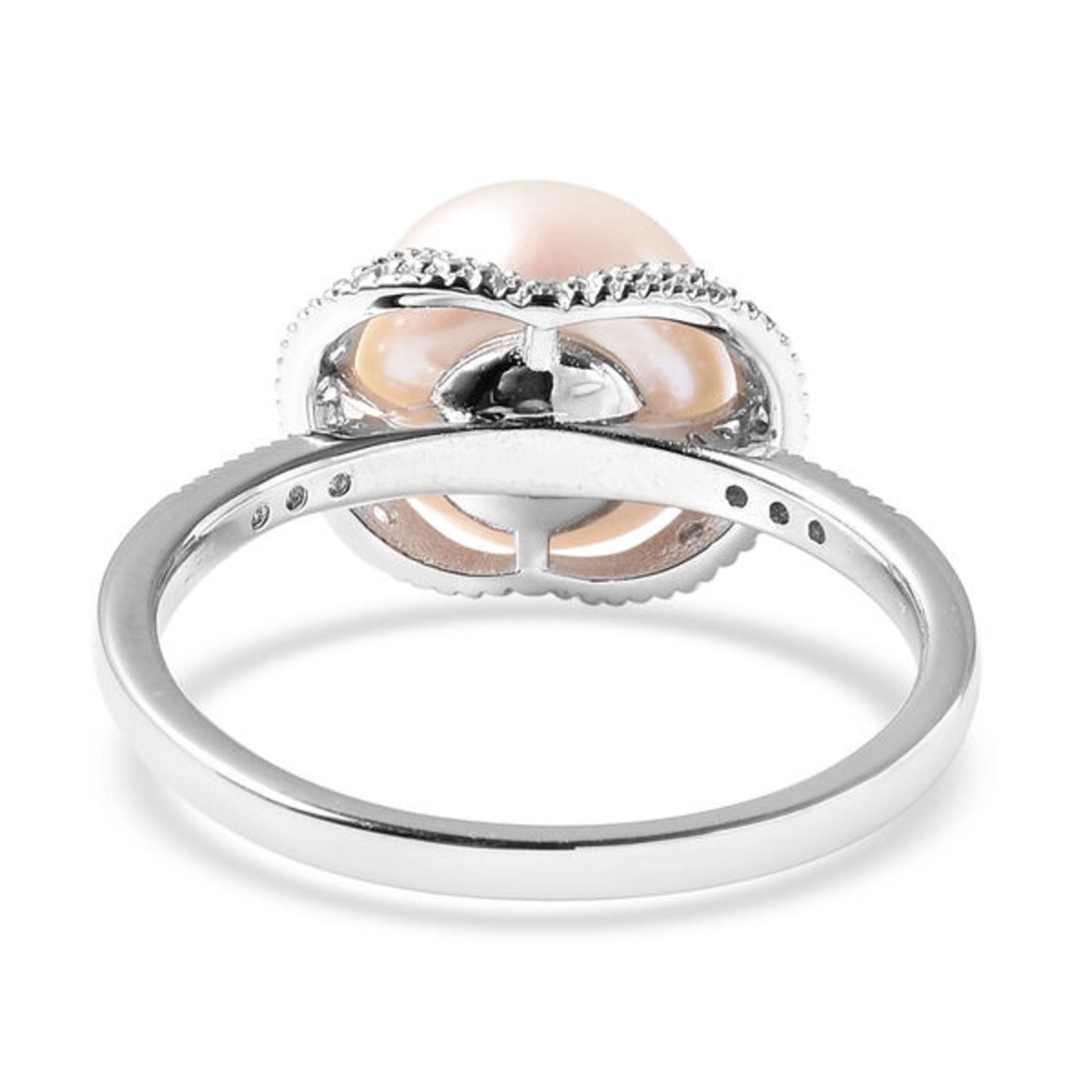 NEW!! Freshwater White Pearl and Simulated Diamond Ring in Rhodium Overlay - Image 3 of 3