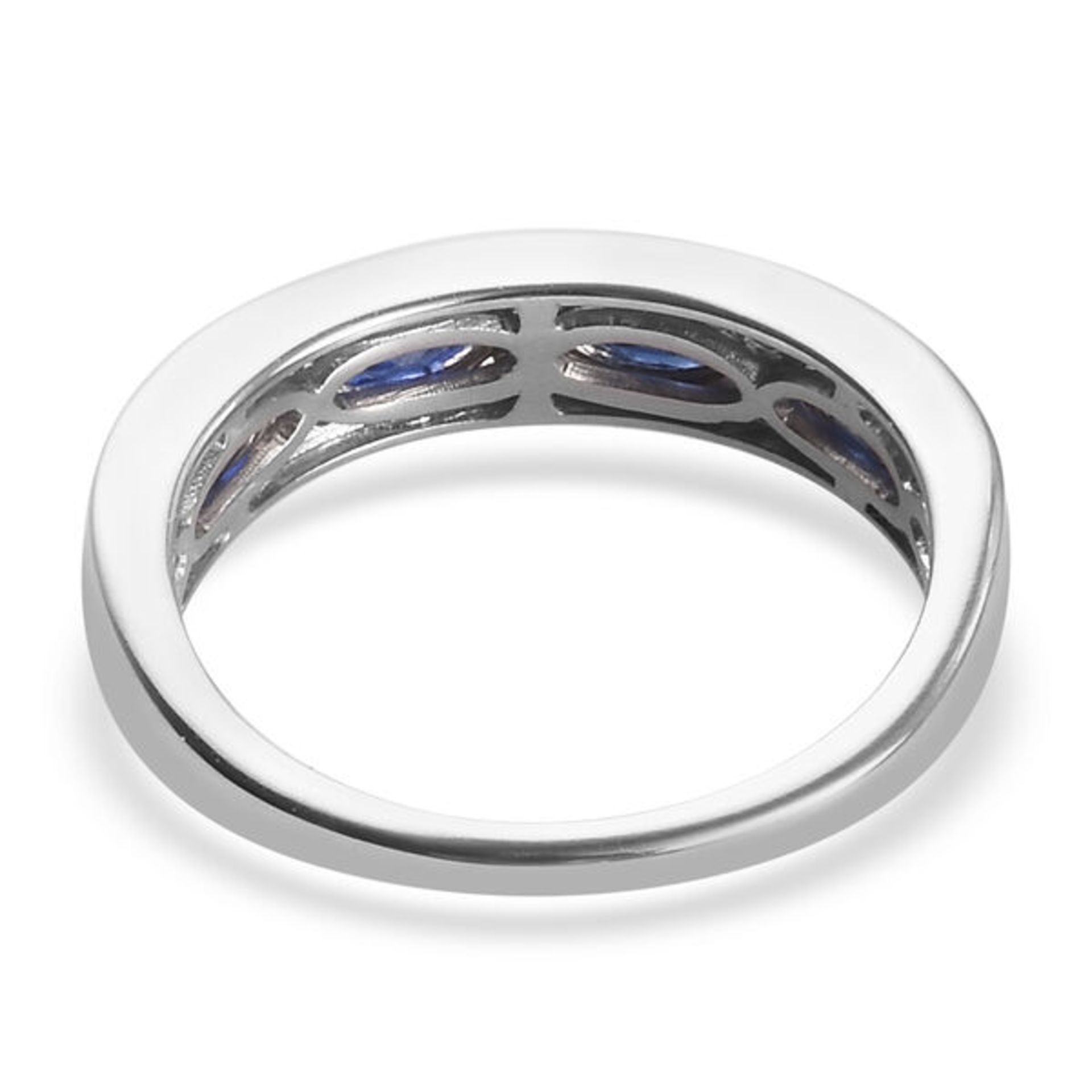 NEW!! 9K White Gold Natural Burmese Blue Sapphire and Diamond Band Ring - Image 3 of 4
