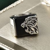 NEW!! Black Agate Lion Ring & Black Agate Lion Pendant