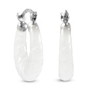 NEW!! Designer Inspired- Carved White Jade Twisted Earrings in Sterling Silver