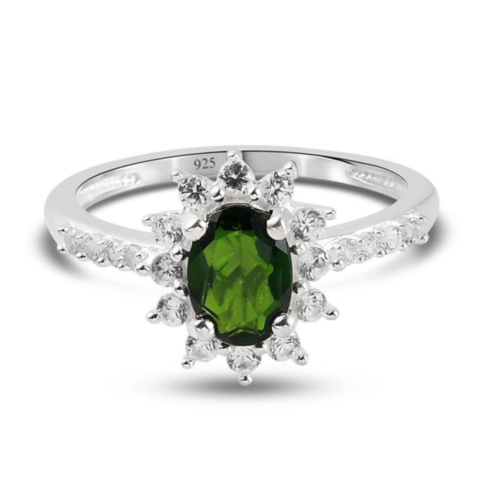 NEW!! Sterling Silver Diopside and Natural Cambodian Zircon Ring & Earrings - Image 2 of 6