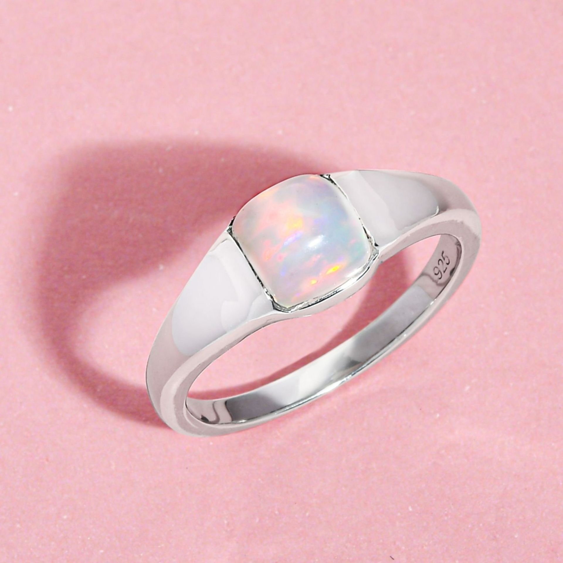 NEW!! Ethiopian Welo Opal Solitaire Ring in Platinum Overlay Sterling Silver