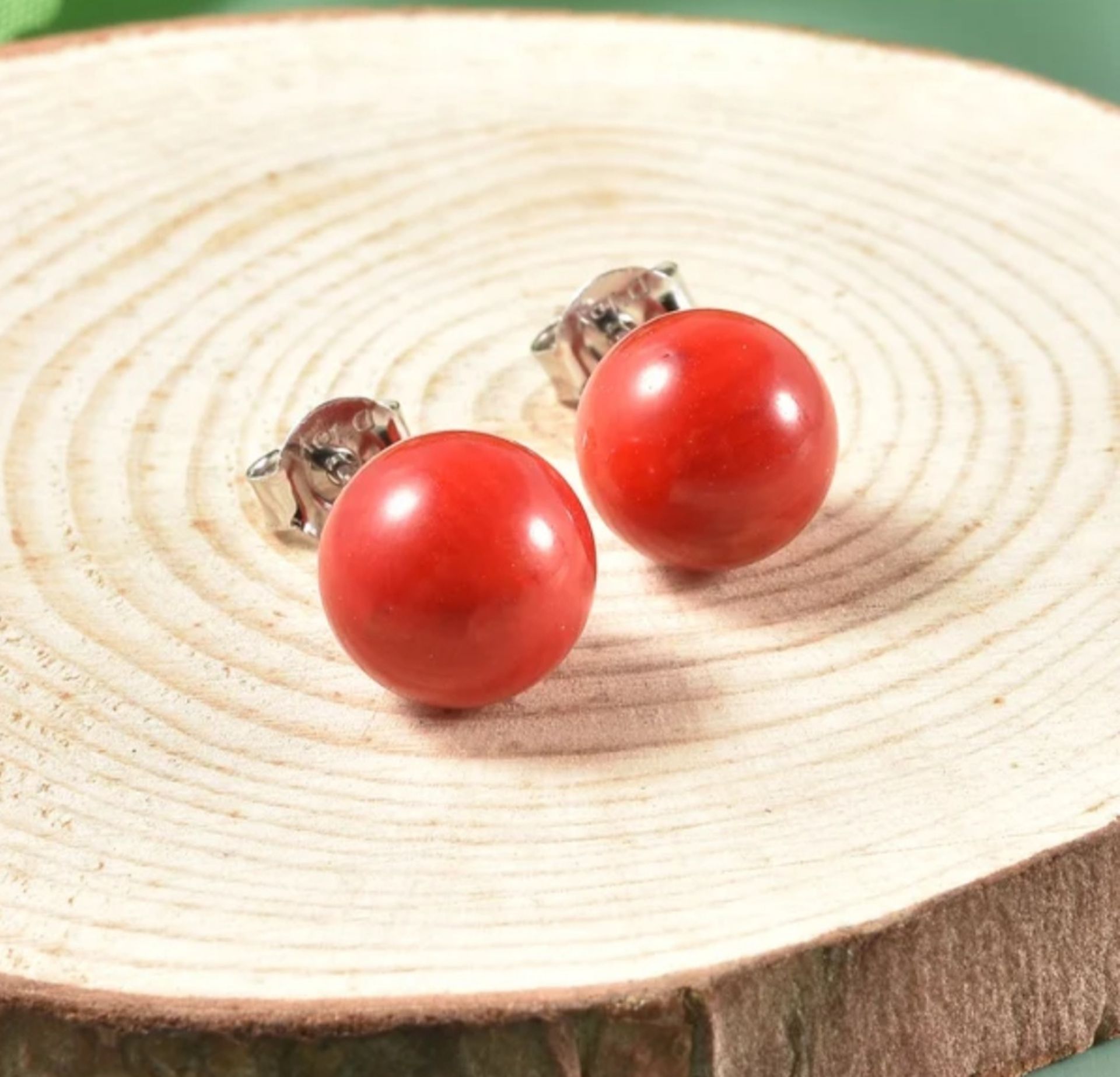 NEW!! Natural Coral Ring & Earrings in Sterling Silver - Image 4 of 6