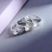 NEW!! 3 Piece Set - Polki Diamond Ring in Sterling Silver