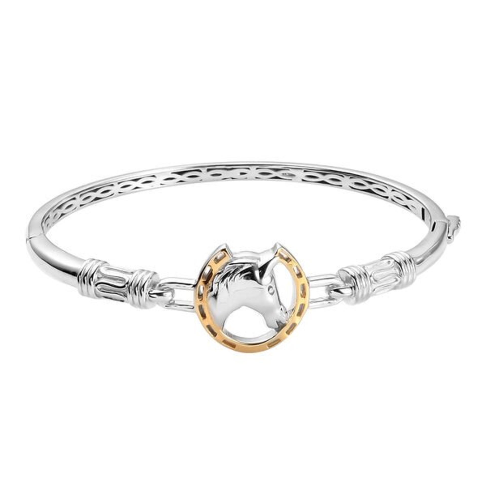 NEW!! Horse Bangle in Platinum and Gold Plated White Brass - Image 2 of 4