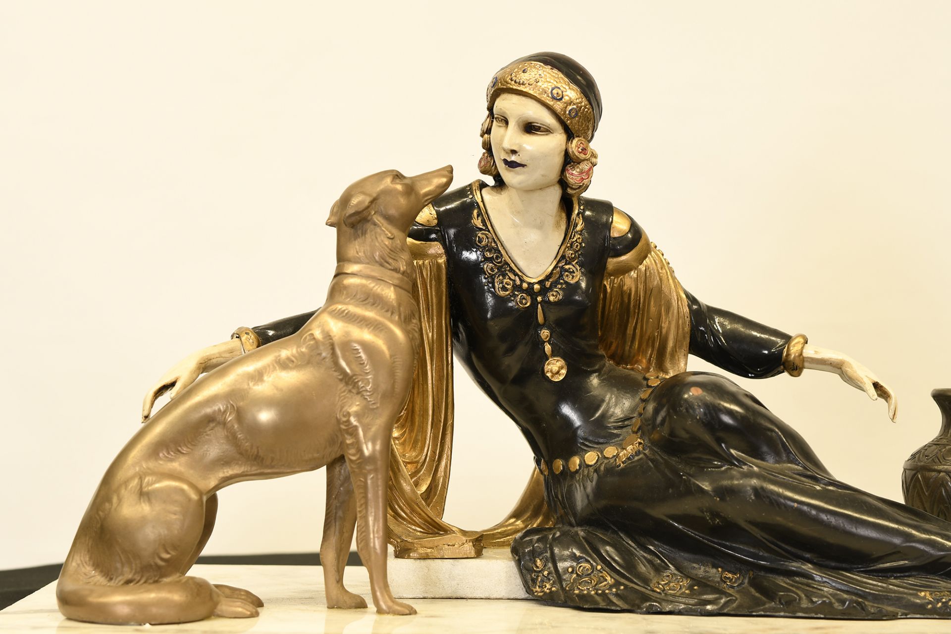 Deco Style Lady & Dog on Marble - Image 4 of 5