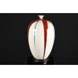Red, Blue, White Striped Oriental Porcelain Art Vase