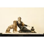 Deco Style Lady & Dog on Marble