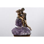 Bronze Sculpture with Amethyst Base