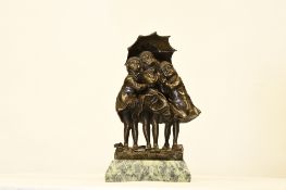 Bronze Children on Marble Base