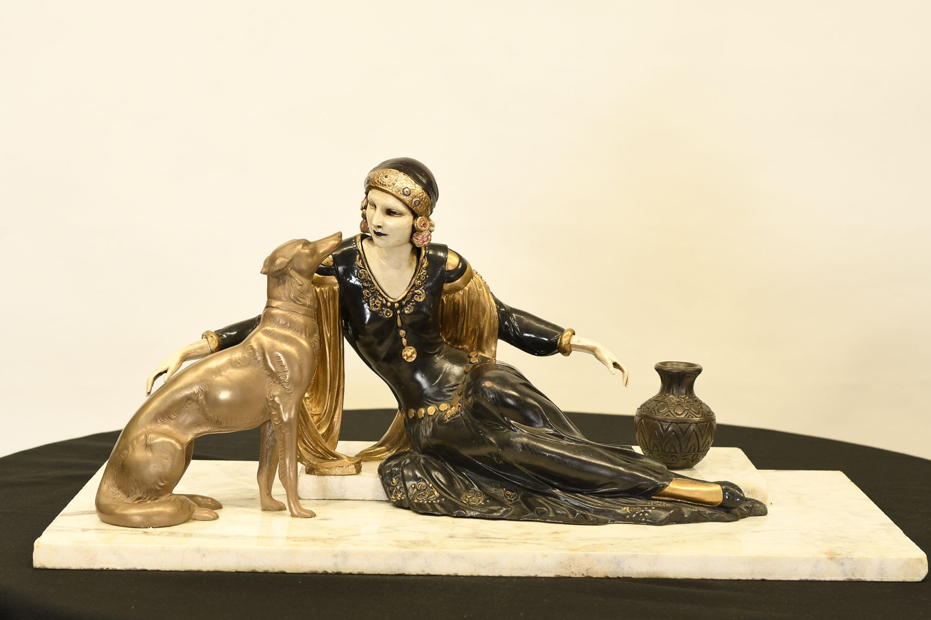 Deco Style Lady & Dog on Marble - Image 2 of 5