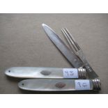 Rare George III Large Matching Mother of Pearl Hafted Silver Bladed Folding Fruit Knife and Fork