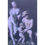 Italian Neo Classical Large Canvas of Angel Child and Young Boy with Female