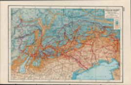 WW1 The Italian Front Coloured Antique Map 1922.