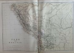 Peru & Bolivia Large Coloured Victorian 1882 Blackie Map.