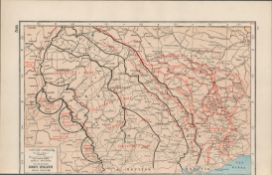 WW1 Western Front Battle Lines Antique Coloured Map 1922.